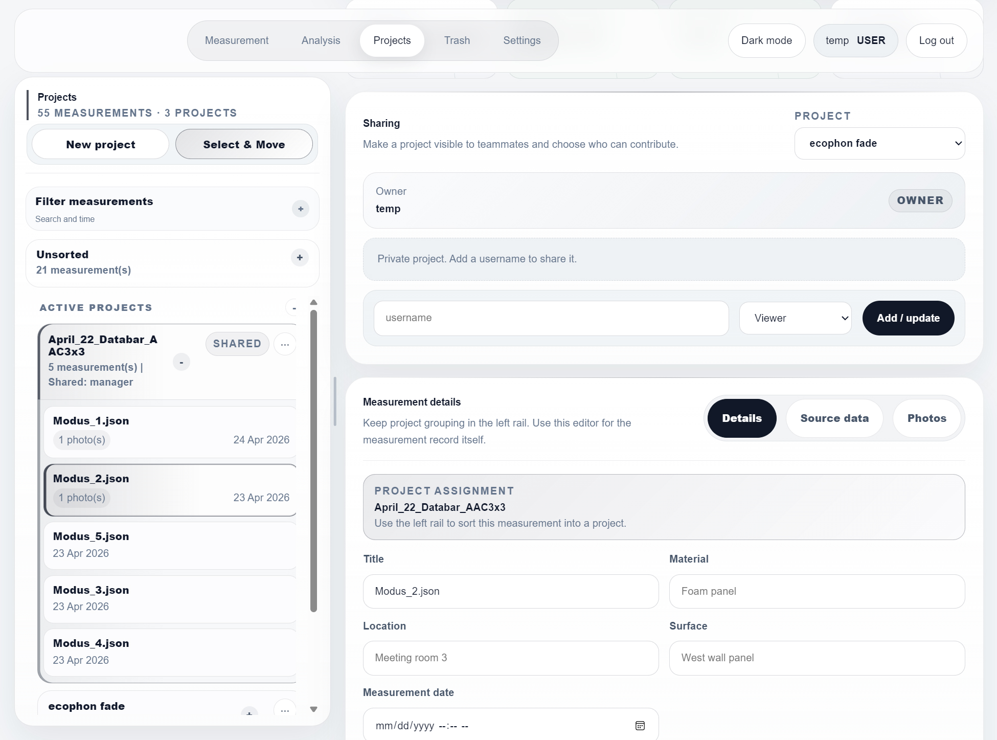 ATLAS project management interface